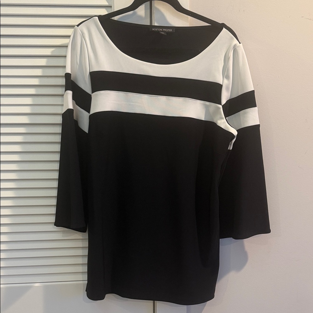 Boston Proper Black and White Colorblock Boatneck Top